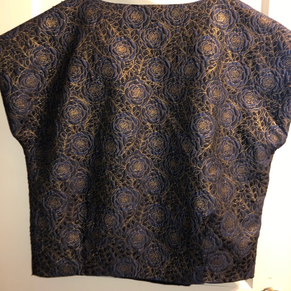 Zara Basic Blouse Blue & Gold Floral Dressy Top - Picture 2 of 9